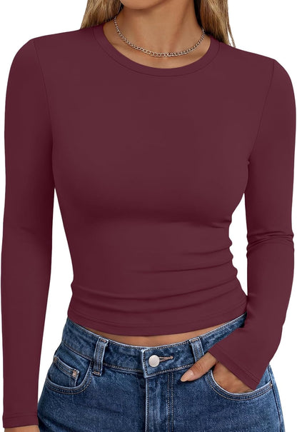 Trendy Queen Womens Long Sleeve T Shirts Fall Fashion Basic Y2K Tops 2026