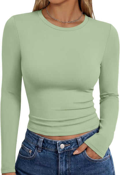 Trendy Queen Womens Long Sleeve T Shirts Fall Fashion Basic Y2K Tops 2026