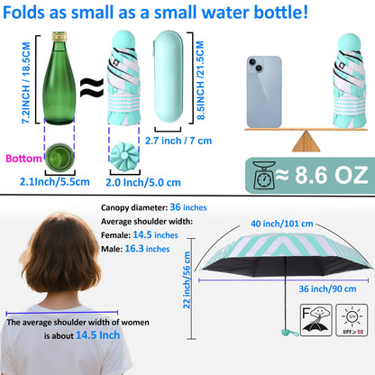 BAODINI Mini Travel Umbrella with UV Sun Protection, Compact Pocket-Size