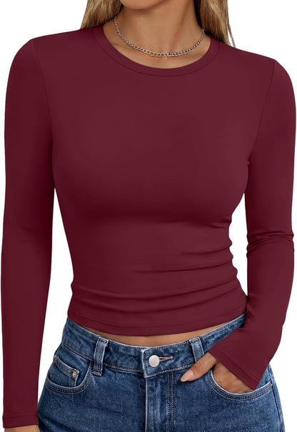 Trendy Queen Womens Long Sleeve T Shirts Fall Fashion Basic Y2K Tops 2026