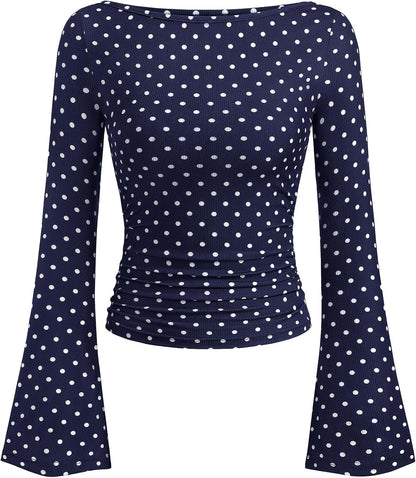 PRETTYGARDEN Womens Bell Long Sleeve Ribbed Knit Tops