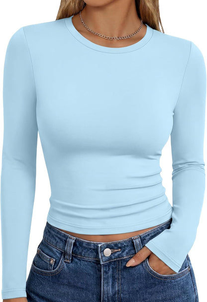 Trendy Queen Womens Long Sleeve T Shirts Fall Fashion Basic Y2K Tops 2026