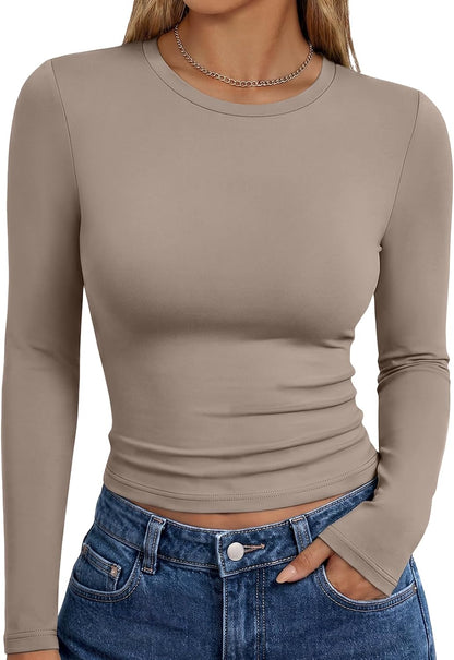 Trendy Queen Womens Long Sleeve T Shirts Fall Fashion Basic Y2K Tops 2026