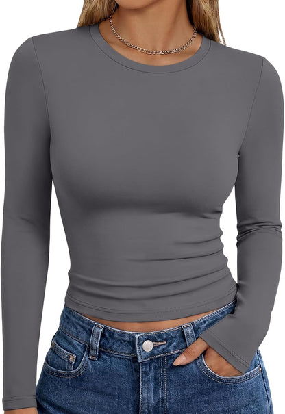Trendy Queen Womens Long Sleeve T Shirts Fall Fashion Basic Y2K Tops 2026