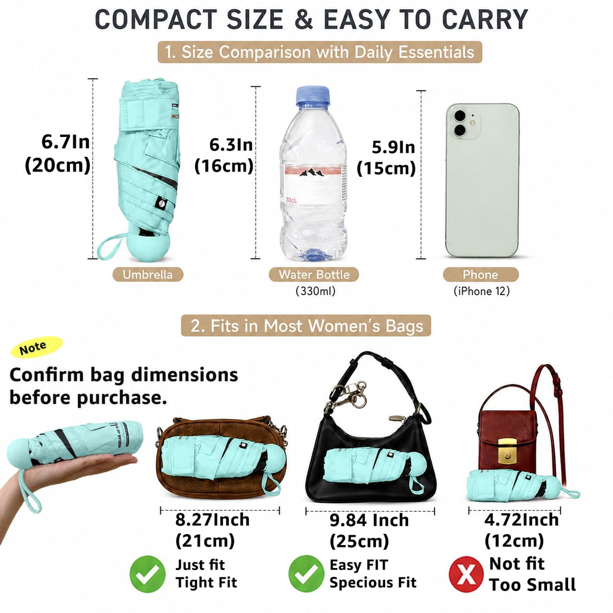 BAODINI Mini Travel Umbrella with UV Sun Protection, Compact Pocket-Size