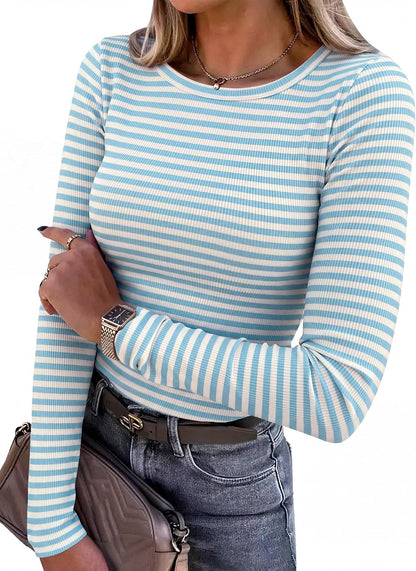 ANRABESS Women Long Sleeve Shirts Ribbed Fitted Tops