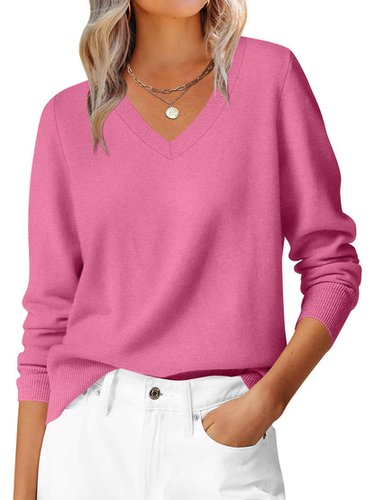 ANRABESS Women’s Fall Long Sleeve V Neck Lightweight Sweaters Top