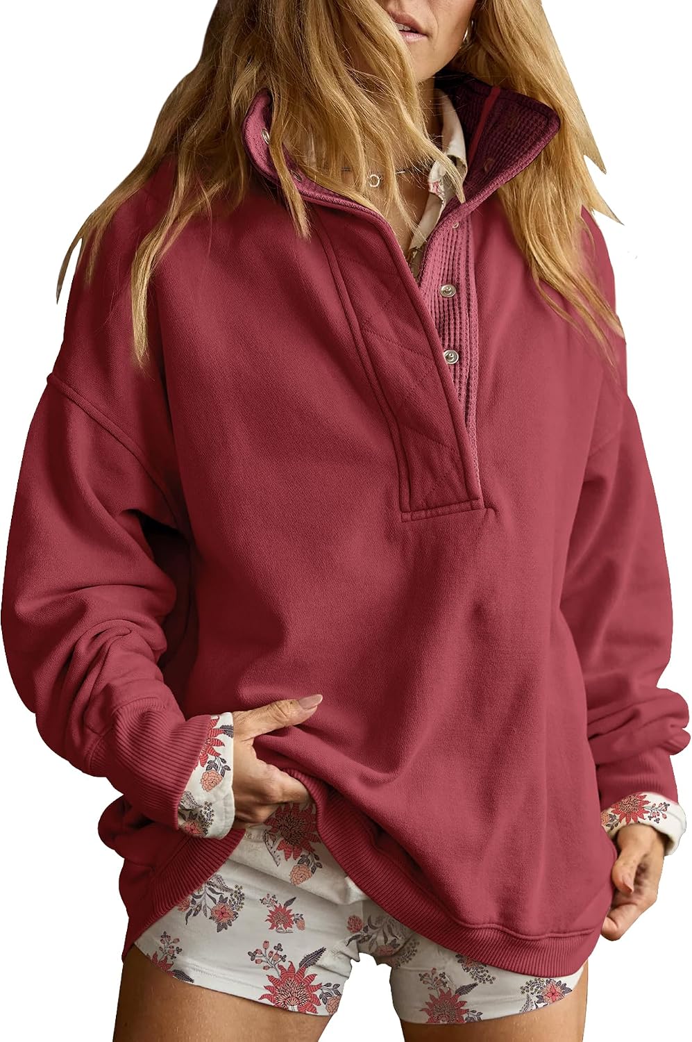 Gacaky Sweatshirt for Women Oversized Henley Neck Pullover Top Fall Outfits
