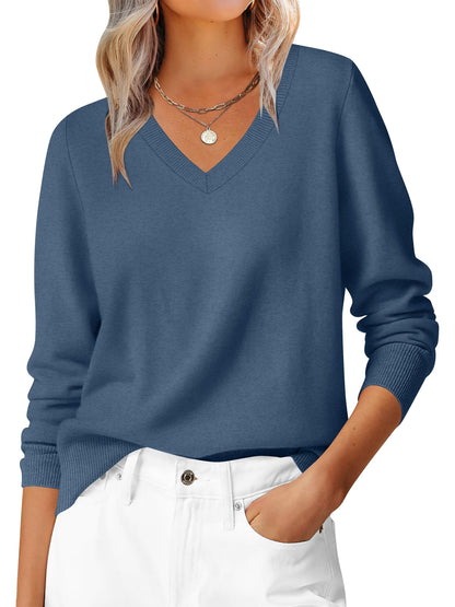 ANRABESS Women’s Fall Long Sleeve V Neck Lightweight Sweaters Top