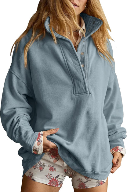Gacaky Sweatshirt for Women Oversized Henley Neck Pullover Top Fall Outfits