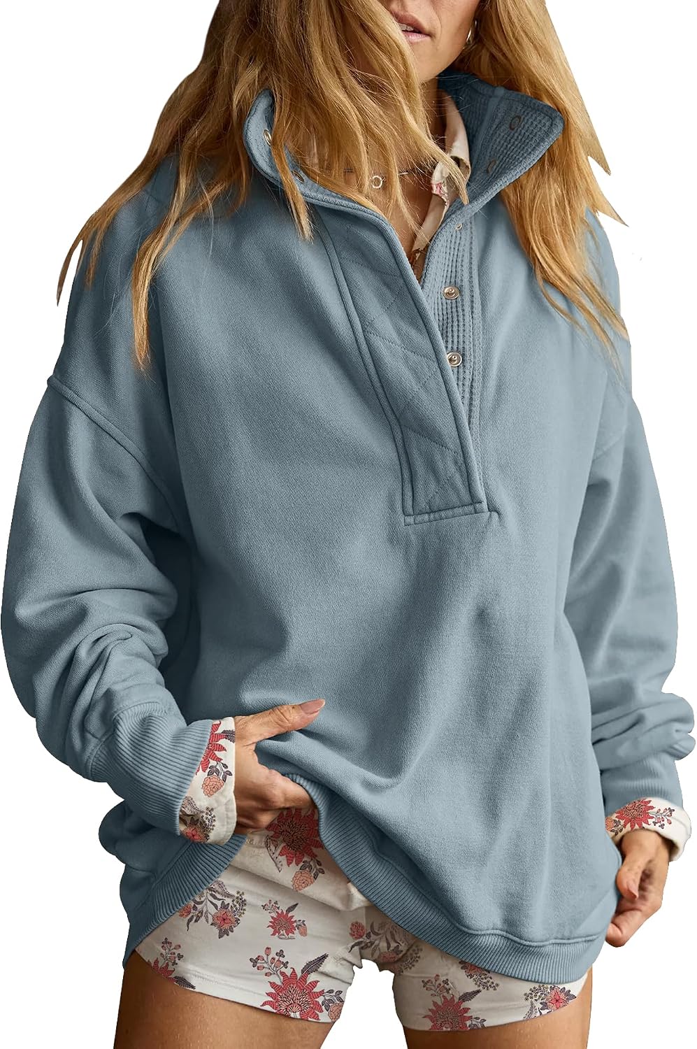 Gacaky Sweatshirt for Women Oversized Henley Neck Pullover Top Fall Outfits