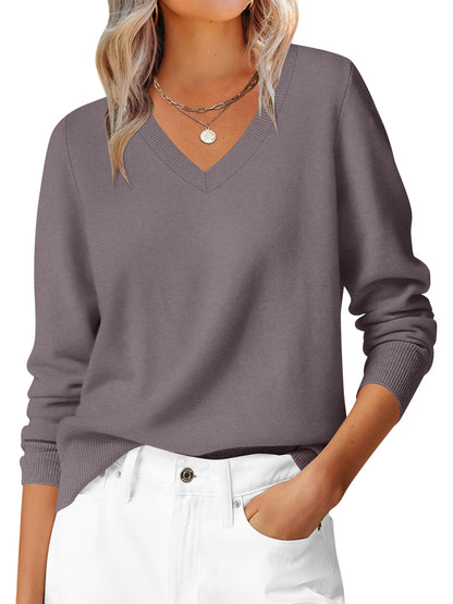 ANRABESS Women’s Fall Long Sleeve V Neck Lightweight Sweaters Top