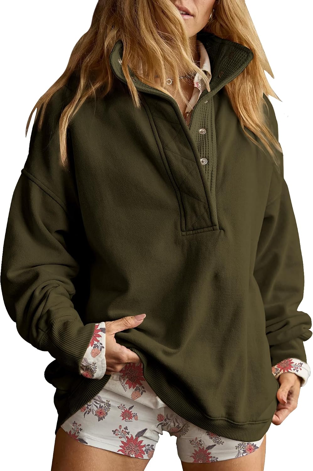 Gacaky Sweatshirt for Women Oversized Henley Neck Pullover Top Fall Outfits