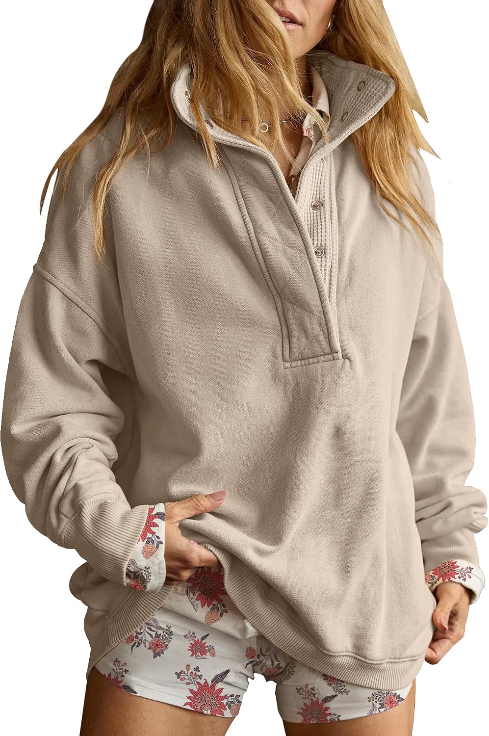Gacaky Sweatshirt for Women Oversized Henley Neck Pullover Top Fall Outfits
