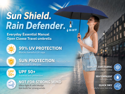 BAODINI Mini Travel Umbrella with UV Sun Protection, Compact Pocket-Size