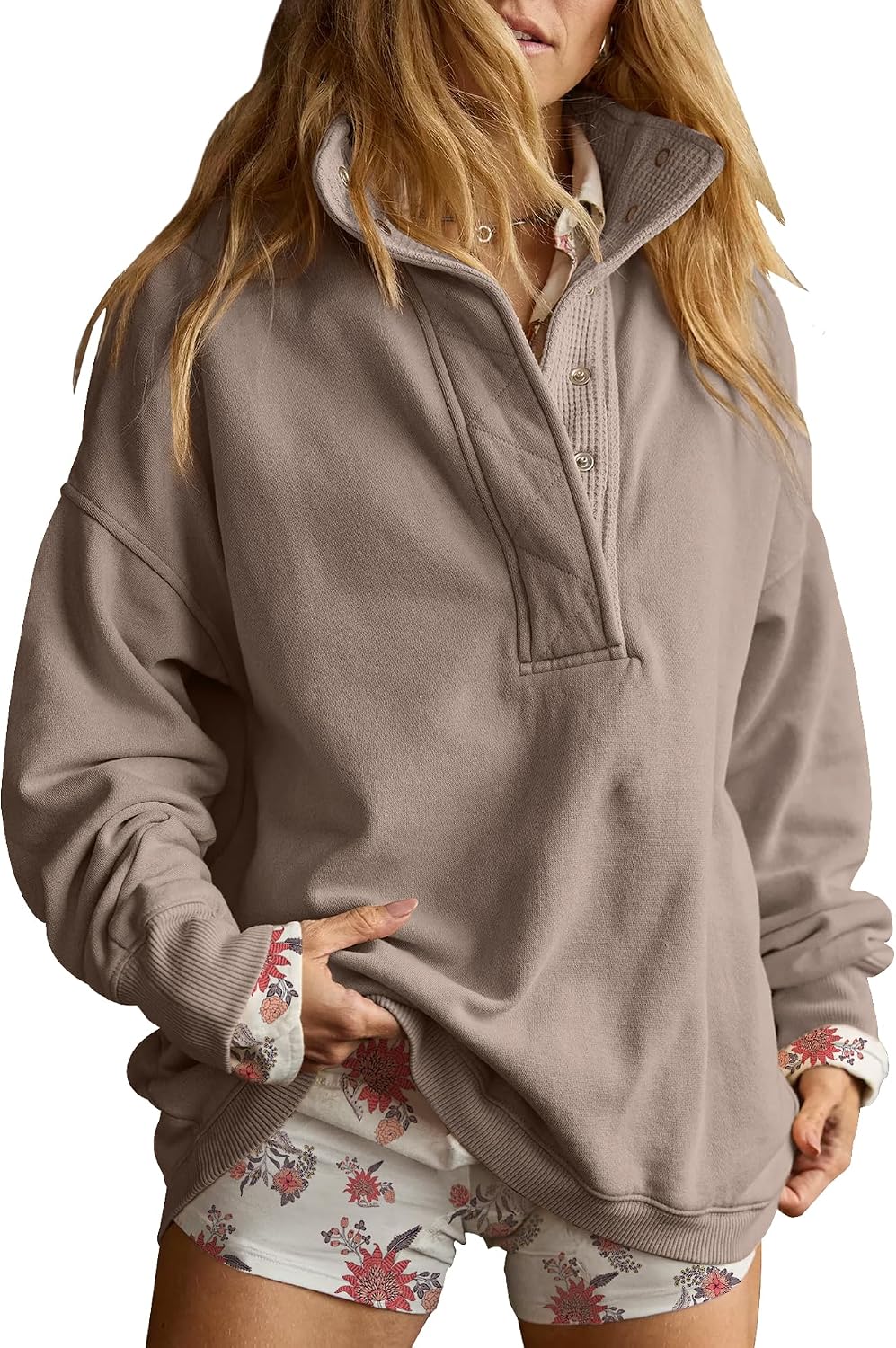 Gacaky Sweatshirt for Women Oversized Henley Neck Pullover Top Fall Outfits