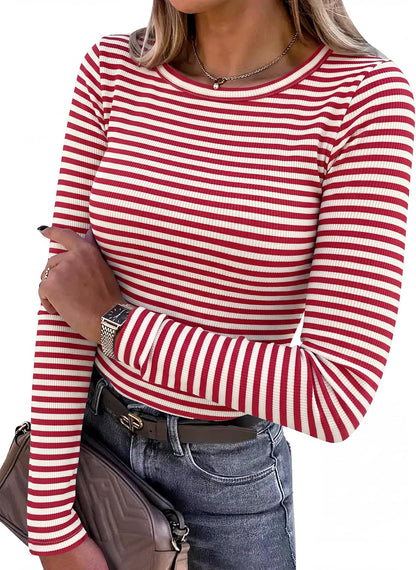 ANRABESS Women Long Sleeve Shirts Ribbed Fitted Tops