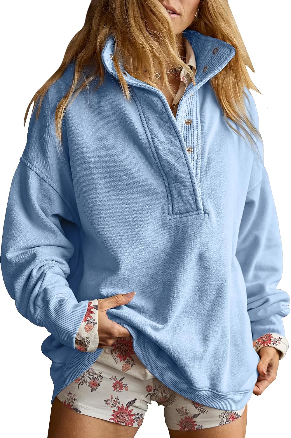 Gacaky Sweatshirt for Women Oversized Henley Neck Pullover Top Fall Outfits