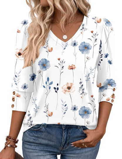 Zeagoo Womens 3/4 Sleeve V Neck T Shirts Dressy Casual Tops