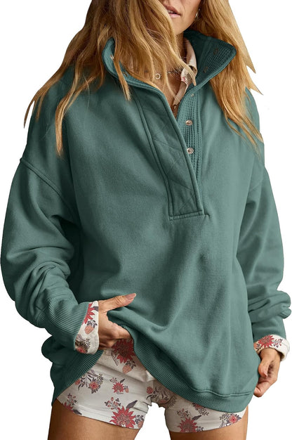Gacaky Sweatshirt for Women Oversized Henley Neck Pullover Top Fall Outfits
