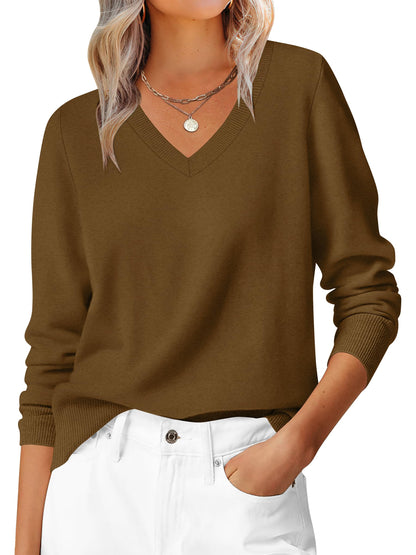 ANRABESS Women’s Fall Long Sleeve V Neck Lightweight Sweaters Top